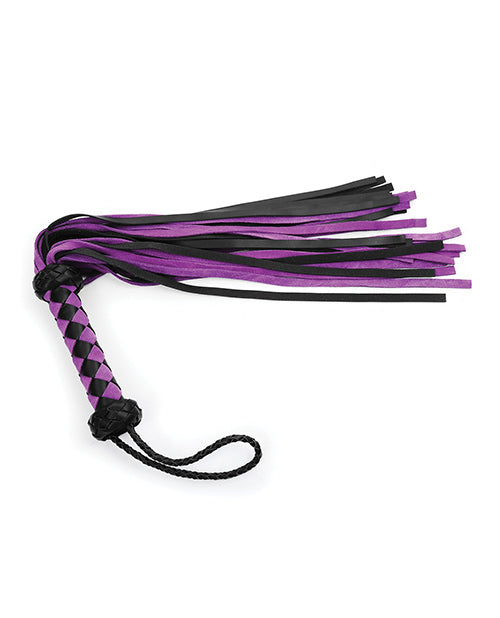 Plesur Leather Flogger with Suede Purple Tails and Pro Handle for Bondage Play