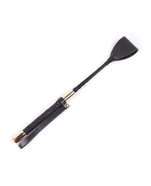 Plesur Riding Crop Black PU Leather Gold Accents Non-Slip Handle for Impact and Precision