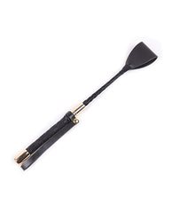 Plesur Riding Crop Black PU Leather Gold Accents Non-Slip Handle for Impact and Precision