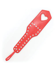 Plesur Bondage Paddle Heart Cut Out Studded Red PVC for Playful Adult Bedroom Play