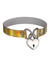 Plesur Bondage Collar Holographic Gold Heart Lock Adjustable PVC for Stylish Role Play