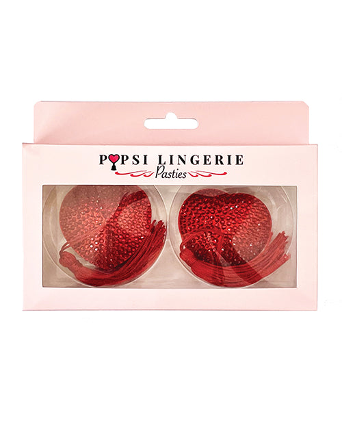 Popsi Lingerie Diamond Reusable Tassel Pasties Red with Shimmering Pattern for Sensual Lingerie Looks