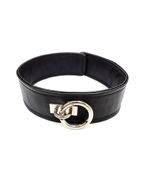 Rouge Bondage Collar Vegan Leather Adjustable Black with D-Ring for BDSM Restraint Play