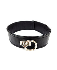 Rouge Bondage Collar Vegan Leather Adjustable Black with D-Ring for BDSM Restraint Play