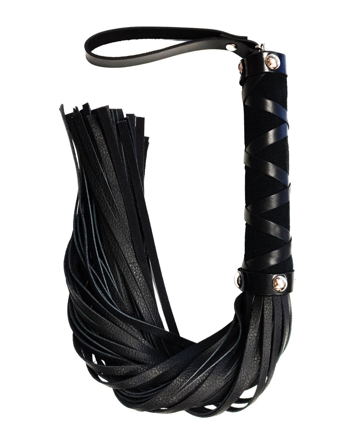 Rouge Bondage Flogger Short Leather Studded Handle 54cm for BDSM Sensory Play