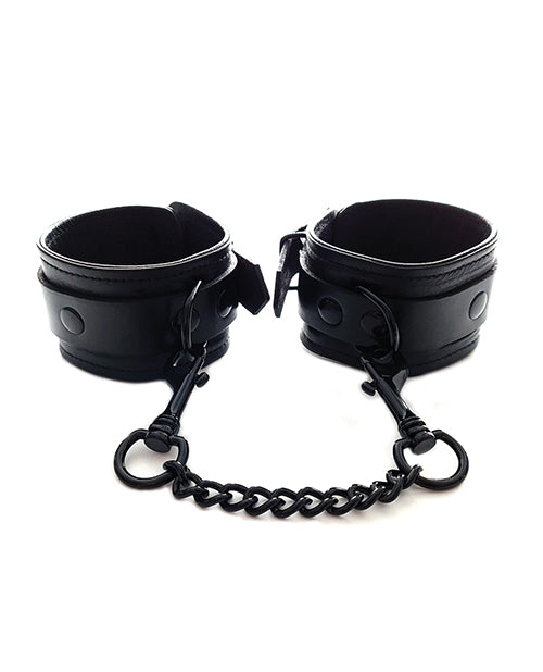 Rouge Leather Wrist Cuffs adjustable black design with detachable chain for secure bondage restraints