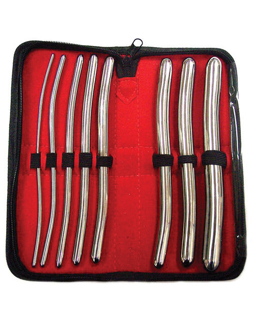 Rouge Bondage Dilator Set Stainless Steel Double-Ended Medical Dilators with Leather Case for Advanced Play