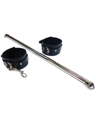 Rouge Bondage Restraint Leg Spreader Bar Adjustable with Black Leather Cuffs for Secure Positioning