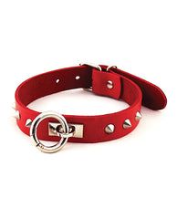 Rouge Bondage Collar Leather Studded Design Removable O-Rings for Adjustable BDSM Restraint Play