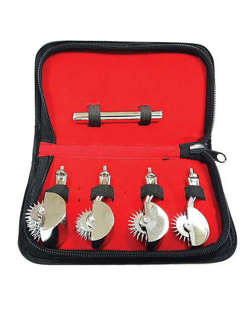 Rouge Pinwheel Kit stainless steel interchangeable heads with chrome-plated handle for sensory stimulation and bondage play