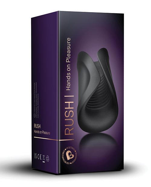 Rocks Off black textured silicone rechargeable stroker with strong vibration for enhanced personal pleasure