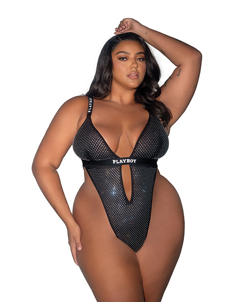 Playboy by Roma Plus Size Teddy Black Rhinestone Elastic for Alluring Plus Size Lingerie Looks