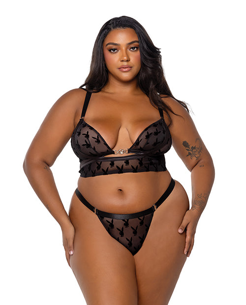 Playboy by Roma lingerie set mesh bralette satin trim bunny logo plus size for curvy comfort