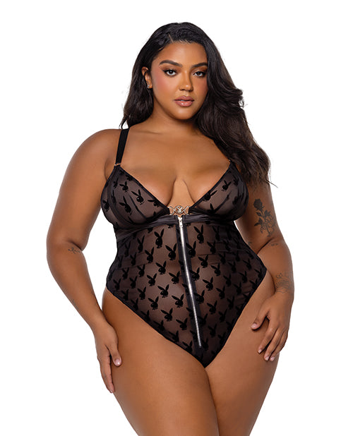 Playboy by Roma Teddy Plus Size Mesh with Bunny Logo and Satin Trim for Confident Lingerie Style