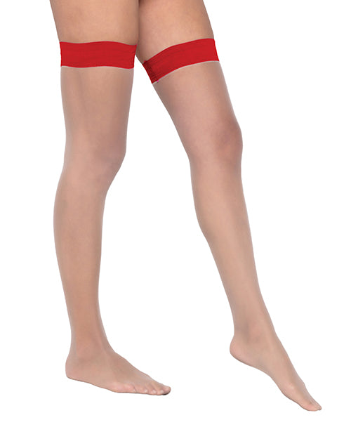 Roma Confidential red silicone stay up stockings with colored band and double silicone grip for secure, comfortable wear