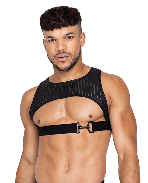 Roma Confidential Master Harness Black Hook & Ring Closure Perforated Spandex for Adjustable Support and Bold Style