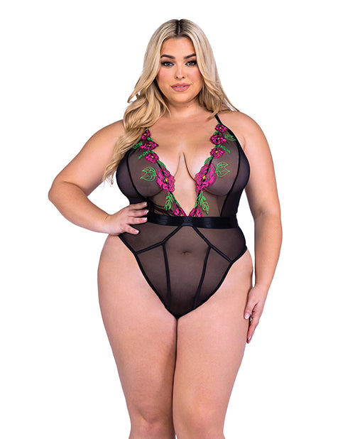 Roma Confidential Plus Size Teddy with Floral Lace and Open Back for Comfortable, Elegant Lingerie
