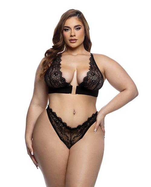 Roma Confidential Plus Size Bralette and Thong Set with Chantilly Eyelash Lace and Oversized Hardware for Elegant Lingerie Comfort