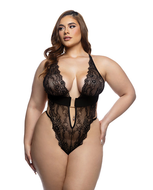 Roma Confidential Plus Size Teddy Chantilly Eyelash Lace Stretch Satin for Flattering Curves and Comfort