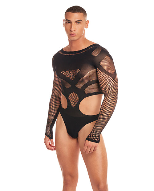Rainbow Party Mesh Bodysuit Sheer Black Out of Orbit Design for Comfortable Lingerie Wear