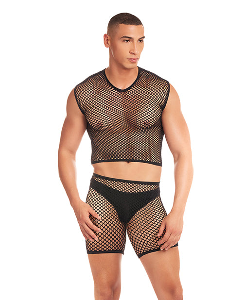Simply Adult Store Lingerie Large Mesh 3 Piece Set with Thong for Comfortable Statement Wear