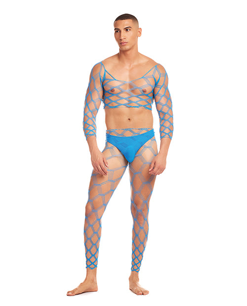 Rainbow Party Men's Lingerie Set Blue Three-Piece Stretch Fishnet for Pride and Self-Expression