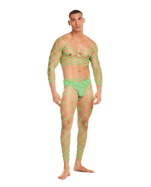 Simply Adult Store Men's Fishnet Lingerie Set Green Vibrant Three-Piece Design for Pride and Unique Self-Expression