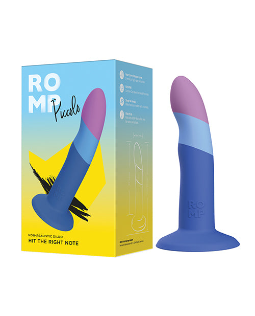 ROMP Strap Ons Blue Silicone Dildo Curved Shaft and Flared Base for G-Spot and P-Spot Stimulation