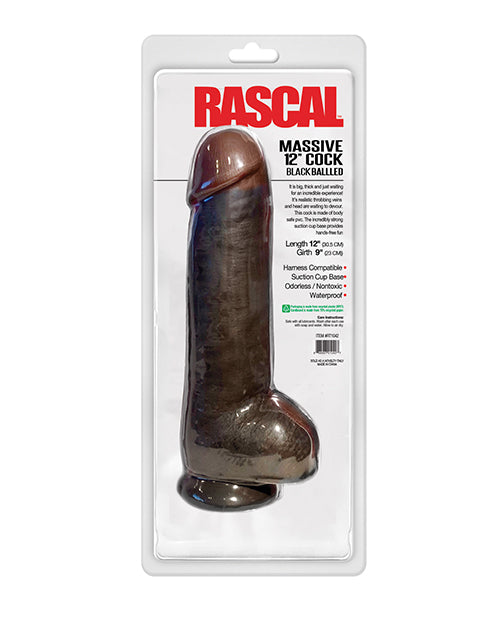 Rascal Black Balled 12-Inch Realistic Dildo with Suction Cup Base