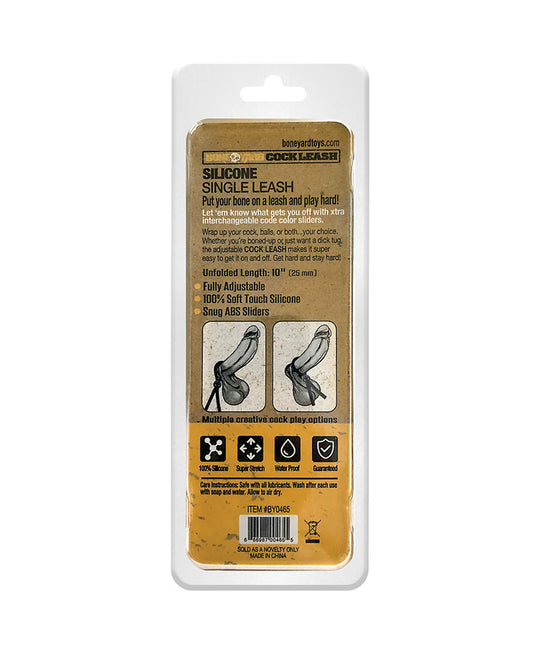 Boneyard Single Cock Leash - Adjustable Silicone Cock Ring with Color Latches
