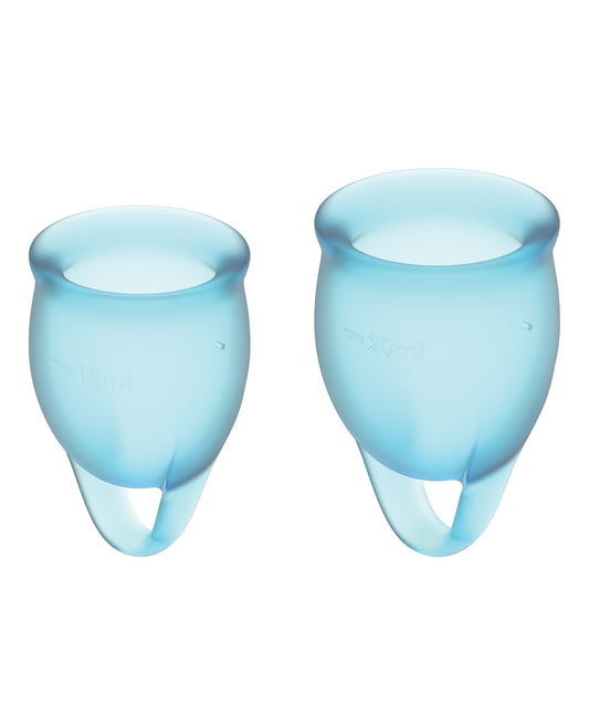 Satisfyer Menstrual Cup Light Blue Medical Grade Silicone Dual Sizes for Comfortable Reusable Period Protection