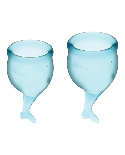 Satisfyer Menstrual Cup Set Medical-Grade Silicone Light Blue Ergonomic Design for Comfortable Period Protection