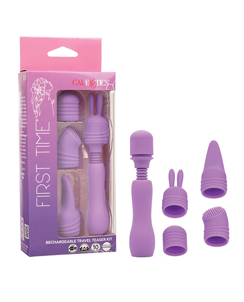 First Time Vibrator Rechargeable Travel Teaser Kit with Flexible Head and Interchangeable Attachments for Personalized Stimulation