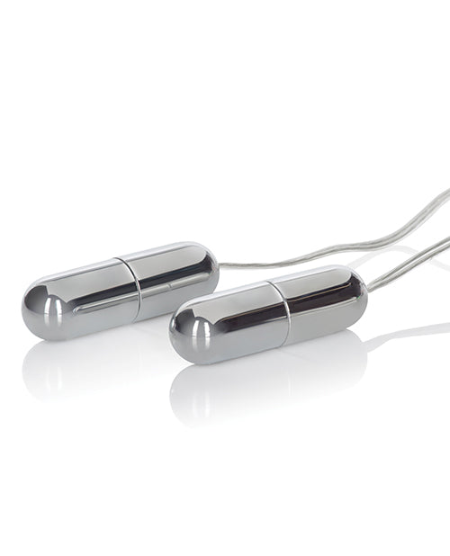 Pocket Exotics Silver Twin Bullet Stimulators with 5 Vibration Modes