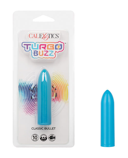 Turbo Buzz bullet stimulator blue 10 vibration modes USB rechargeable waterproof for discreet intimate use