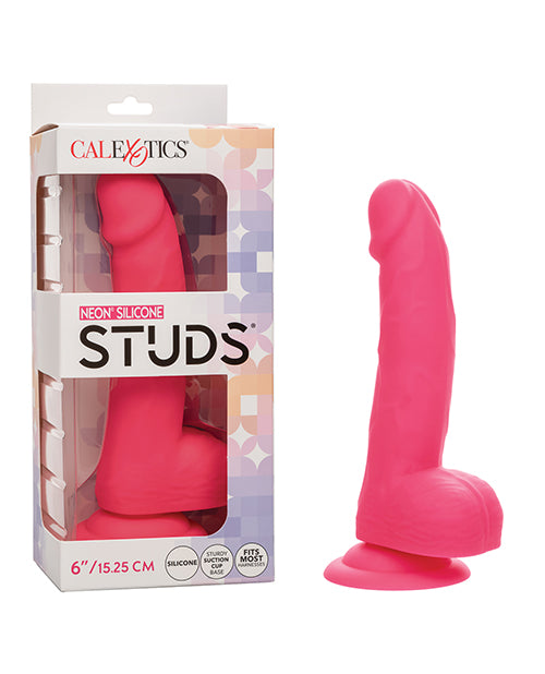 Silicone Studs Neon Dildo Pink Curved Silicone Suction Base for Realistic Hands-Free Pleasure