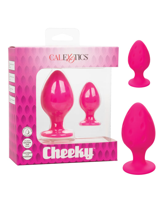 Cheeky Anal Plug Set Pink Silicone Suction Cup Base Dual Sizes for Comfortable Anal Play