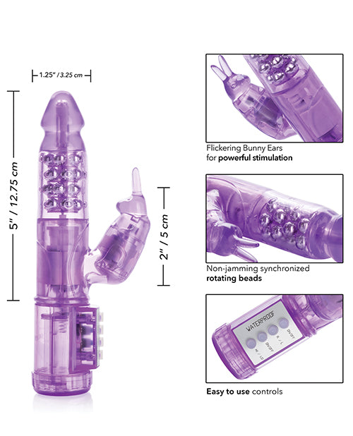 Purple Waterproof Rabbit Vibrator with Rotating Beads and Bunny Ears