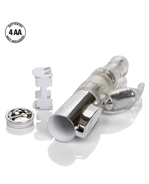 Silver Multi-Function Jack Rabbit Vibrator with Rotating Beads and Teaser