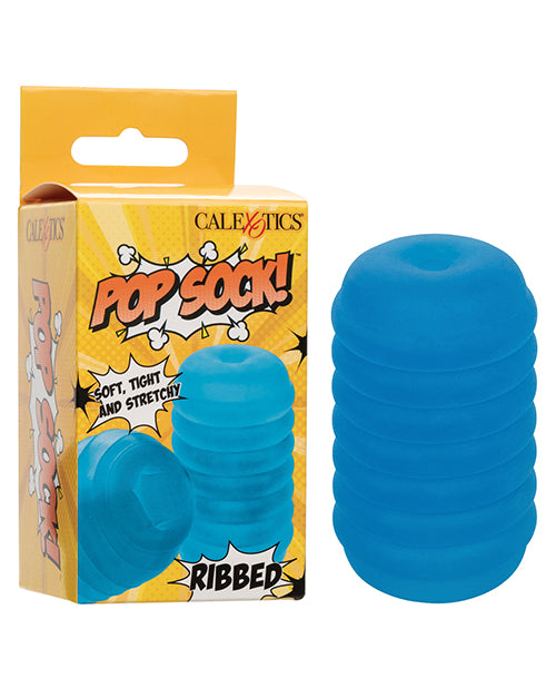 Pop Sock Ribbed Masturbator blue reversible stroker with ribbed texture for enhanced stimulation and easy solo pleasure