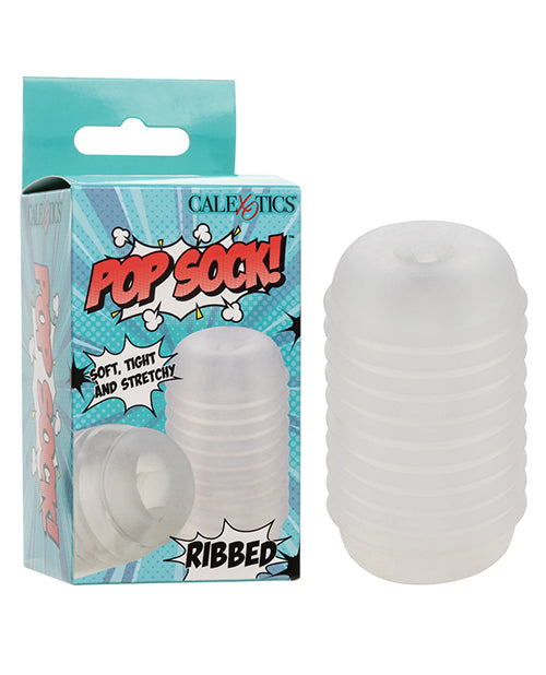 Pop Sock ribbed masturbator clear reversible stroker with textured interior for stimulating solo sessions