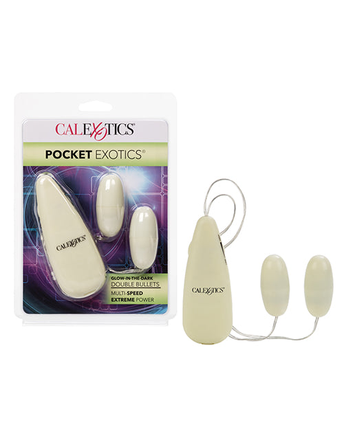 Pocket Exotics Stimulators Glow-in-the-Dark Double Bullets with Multi-Speed Vibrations for Nighttime Intimate Play