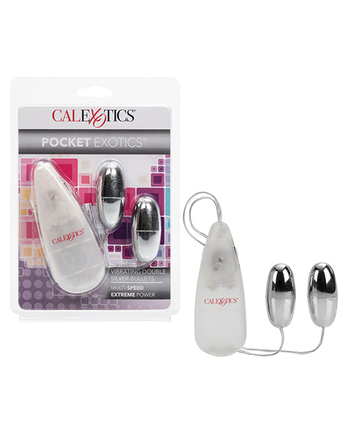 Pocket Exotics Stimulators Double Silver Vibrating Bullets with Multi-Speed Control for Targeted Sensual Pleasure