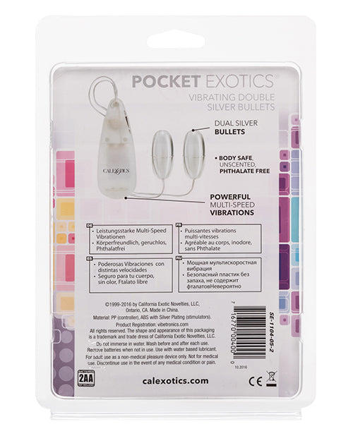 Pocket Exotics Double Silver Bullets with Multi-Speed Vibrating Stimulator
