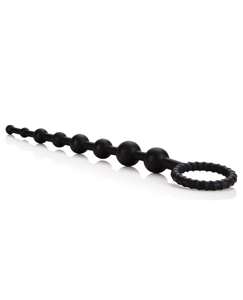Black Silicone Anal Beads with Graduated Design and Ring Handle