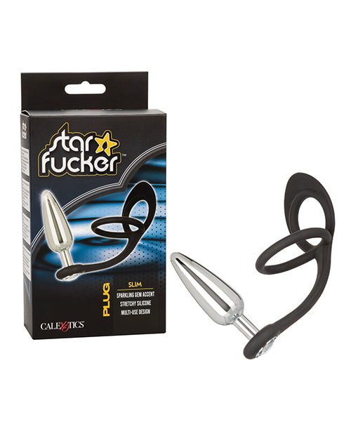Star Fucker Anal Plug Slim Black with Silicone Dual Enhancer and Gem Base for Pleasure and Stamina