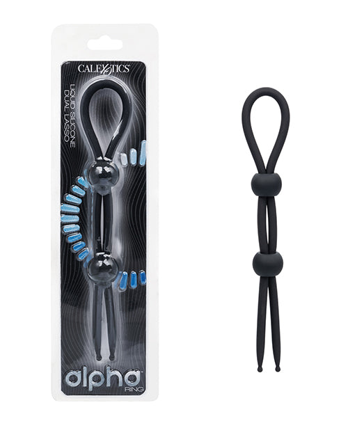 Alpha Liquid Silicone Dual Lasso Adjustable Black Cock Ring