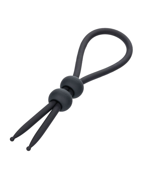 Alpha Liquid Silicone Dual Lasso Adjustable Black Cock Ring
