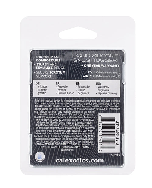 Alpha Liquid Silicone Snug Tugger - Black Cock Ring with Comfortable Fit