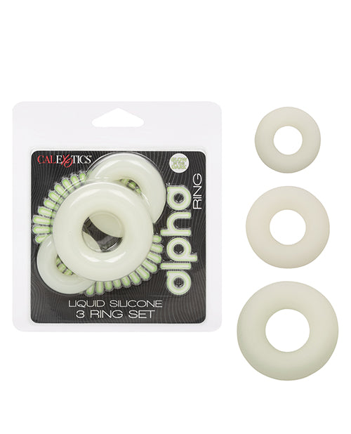 Alpha Liquid Silicone Penis Enhancement Ring Set Glow-in-the-Dark Three Sizes for Endurance and Sensation